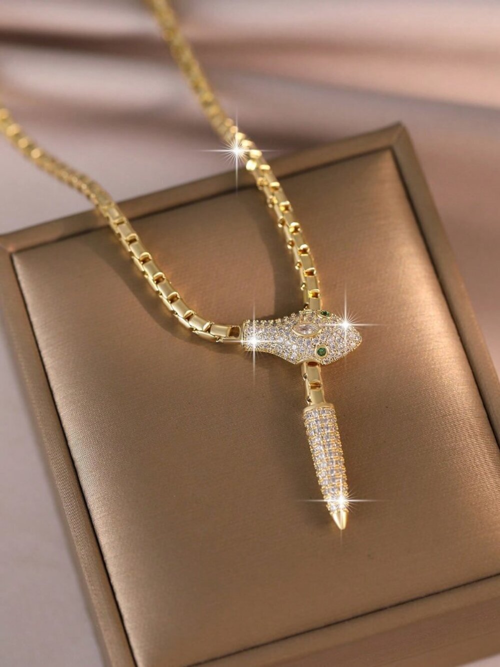 Gold Women's Luxury Exaggeration Golden Snake Shaped Cubic Zirconia Necklace